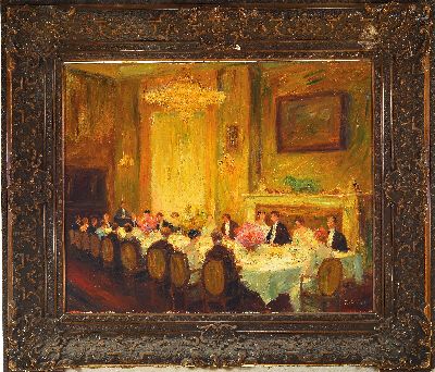 27043702k - Otto Pippel, 1878 Lodz-1960 Planegg, ´Abendtafel´ so auf altem Künstleretikett bez., ...