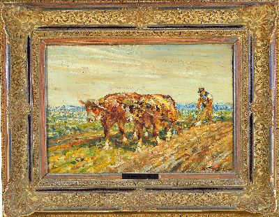 27043703k - Julius Seyler, 1873-1958 München, Bauer mit zwei Ochsen vor dem Pflug, 1920 -Jahre, ...