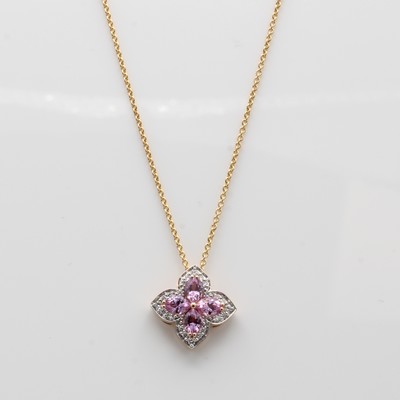 27043984a - Collier ´Blüte´ mit Saphiren und Brillanten, RoseG 750/000, pink Saphirnavettes zus. ...
