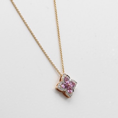 27043984b - Collier ´Blüte´ mit Saphiren und Brillanten, RoseG 750/000, pink Saphirnavettes zus. ...