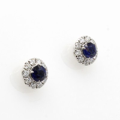 Image Paar Ohrstecker mit Saphiren und Brillanten, WG 750/000, 2 Saphire ca. 1.25 ct von sehr ...