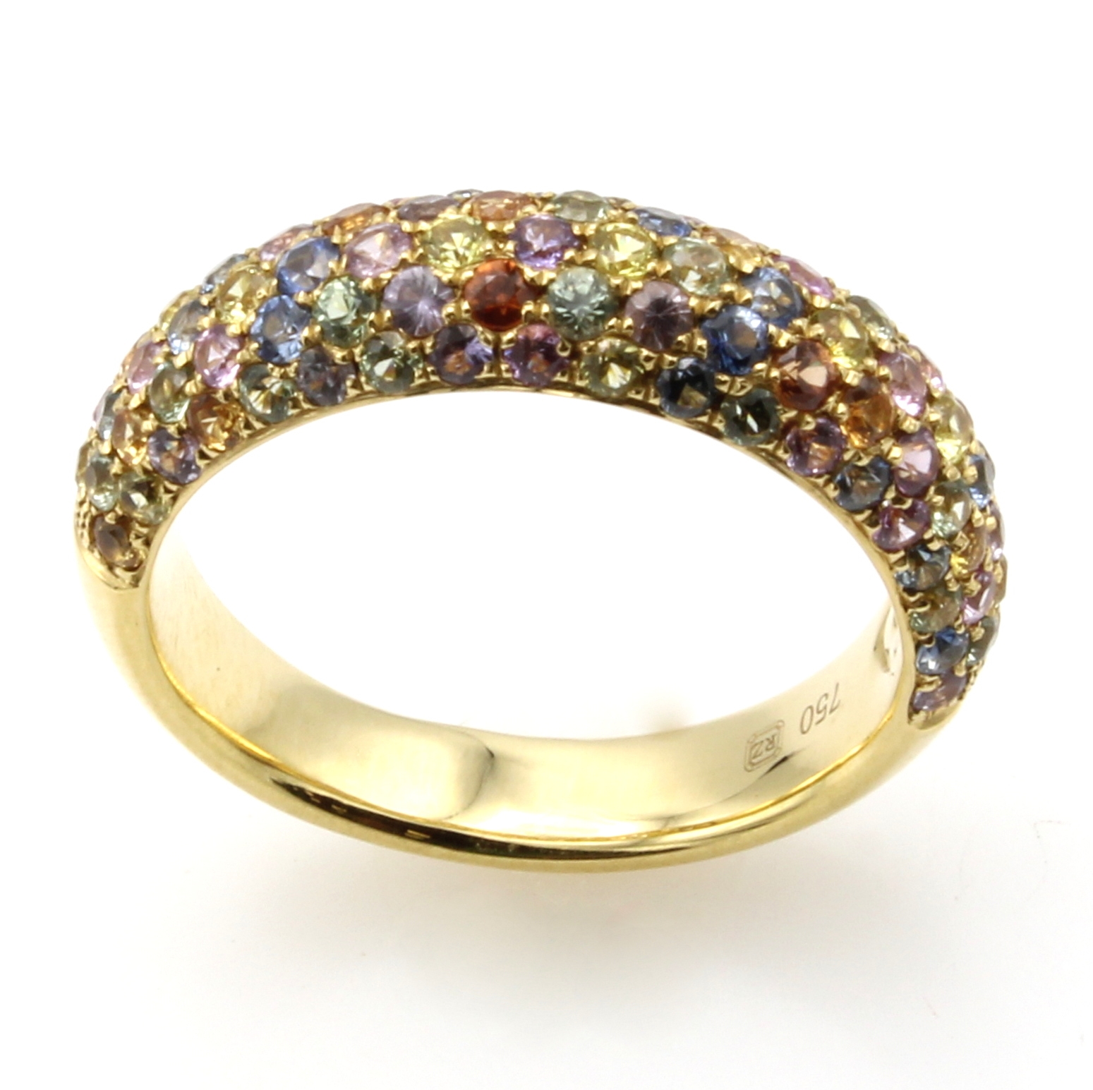 Image 27044019 - Ring mit Saphiren, GG 750/000, bunte Saphirezus. ca. 1.87 ct in 5 Reihen gef., RW ca. 55 ...