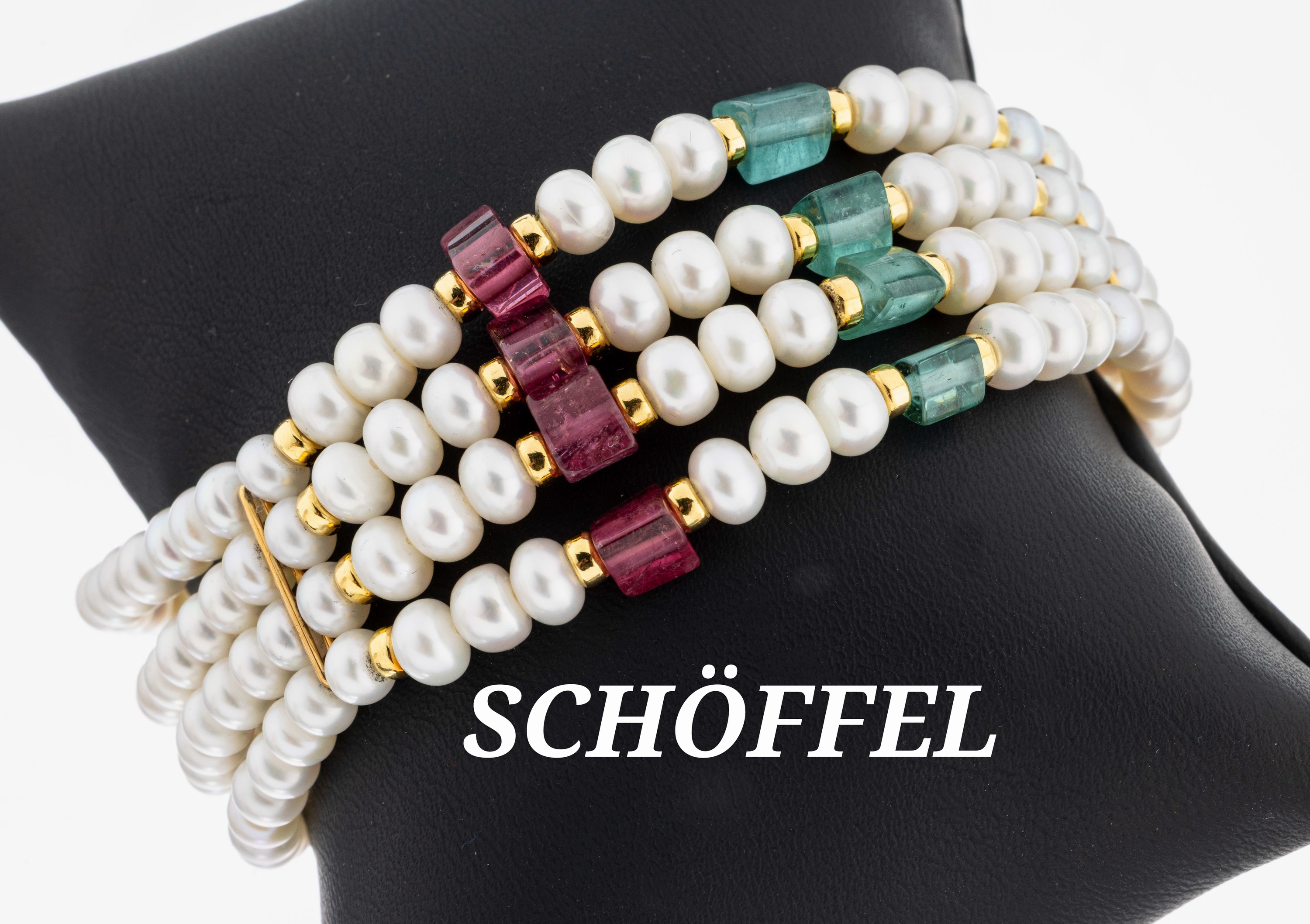 Image 27044024 - 4-reihiges SCHÖFFEL Turmalin-Perl-Armband, GG 585/000, 4 grüne und 4 pinkfarb. ...