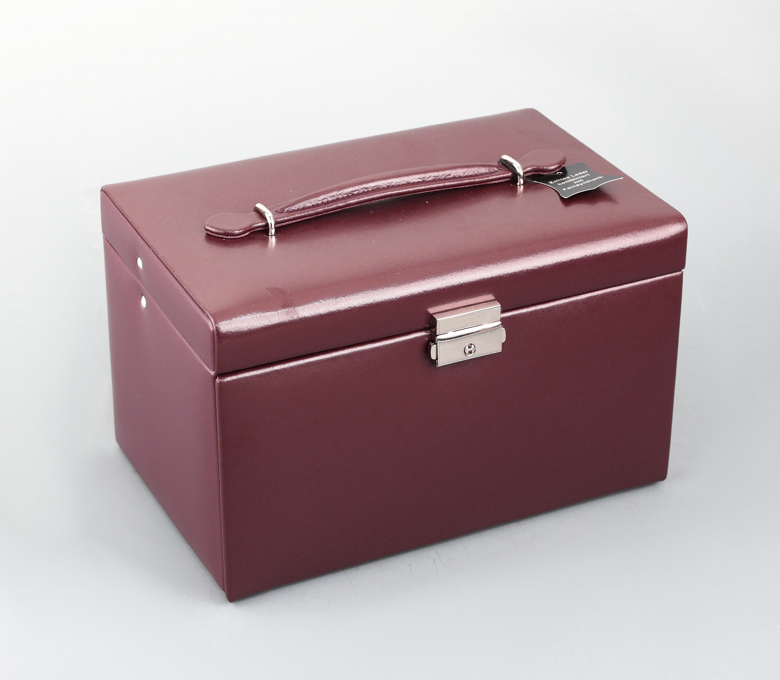 Image 27044050 - schmuckkoffer aus weinrotem Glattleder, Innenausstattung aus altrosafarbenen ...