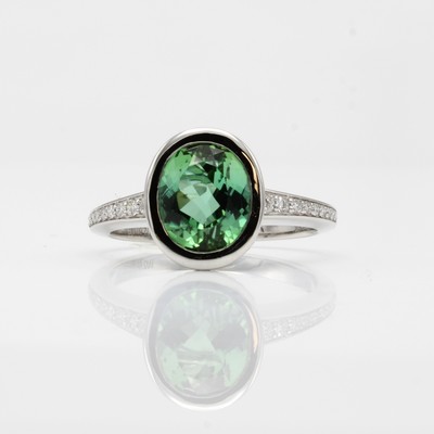 27044002a - Ring mit Turmalin und Brillanten, WG 750/000, ovaler Turmalin ca. 2.60 ct von sehr guter ...