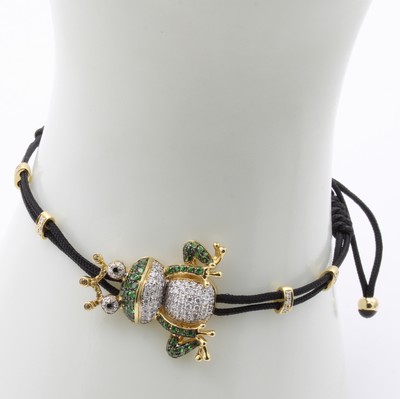 27044018a - Armband aus schwarzem Stoff ´Froschkönig´ mit Farbsteinen, Diamanten und Brillanten, GG ...