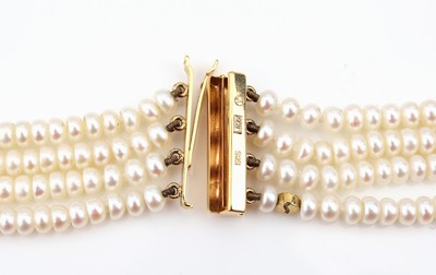 27044021c - 4-reihiges SCHÖFFEL 14 kt Gold Turmalin-Perl- Collier , GG 585/000, 4 grüne und 4 ...