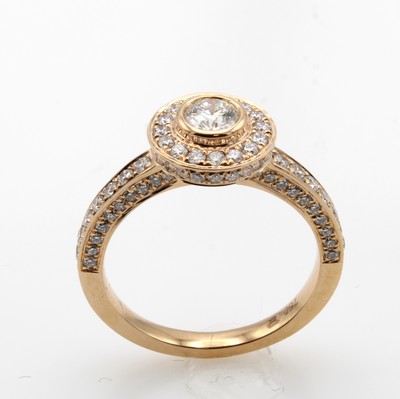 27044054a - Ring mit Brillanten, RG 750/000, Mittelstein ca. 0.30 ct und Besatzbrill. zus. ca. 0.82 ...