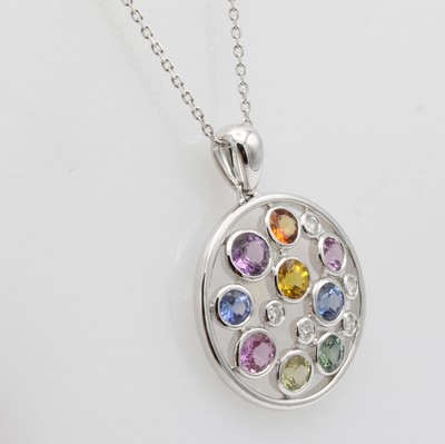 27044065a - Anhänger mit Saphiren und Brillanten, WG 750/000, 5 Brill. zus. ca. 0.27 ct feines ...