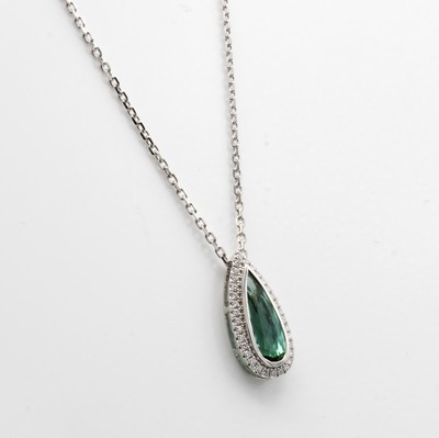 27044068a - Collier mit Turmalin und Brillanten, WG 750/000, tropfenförm. Turmalin ca. 2.17 ct, ...