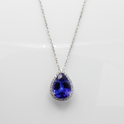 27044069a - Collier mit Tansanit und Brillanten, WG 750/000, Tansanittropfen ca. 10.08 ct u. Brill. ...