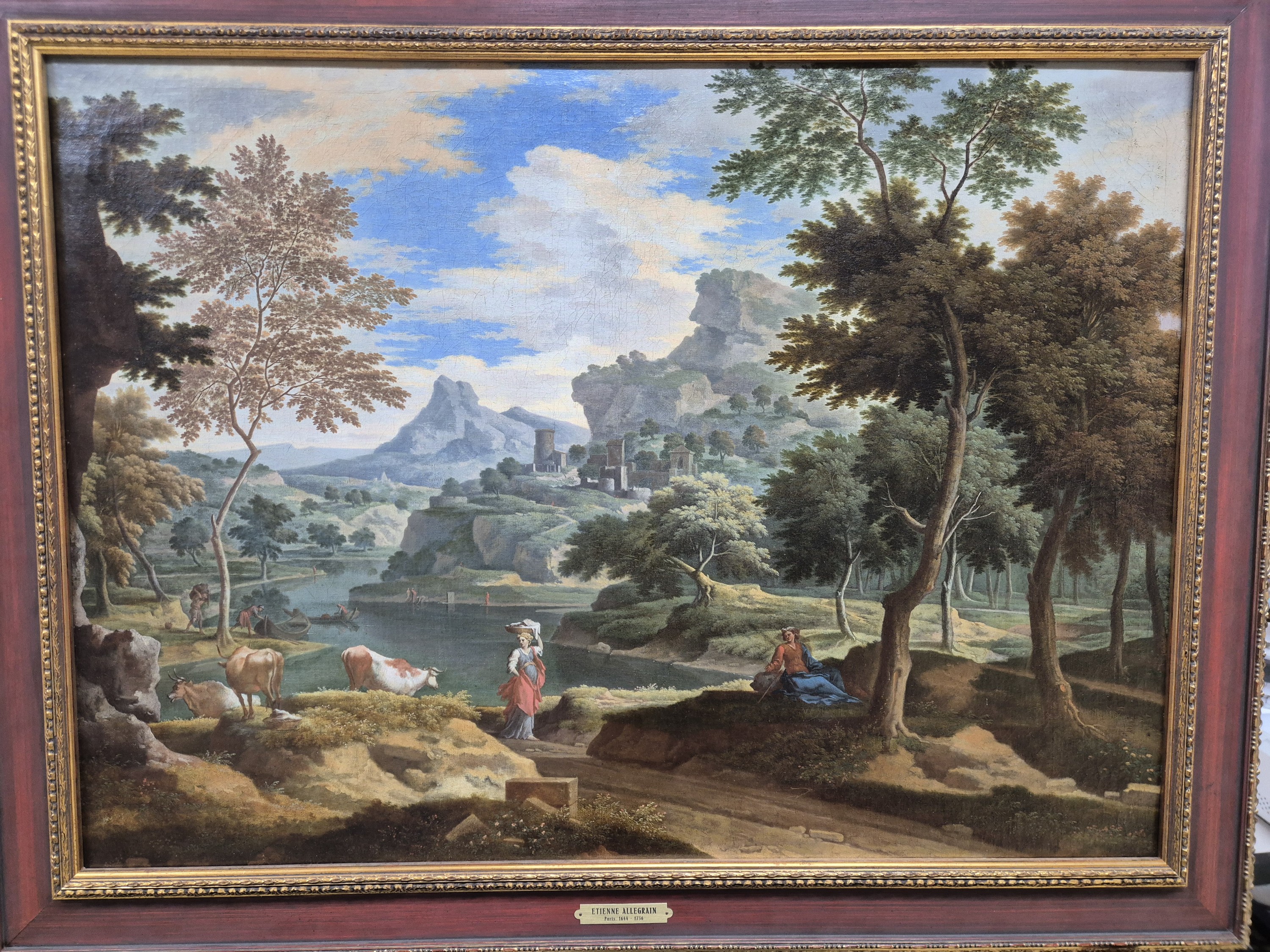 Detail a: Zuschreibung: Etienne Allegrain, 1644-1736 Paris, barocke Landschaft mit Figurenstaffage, Tiefenstaffelung durch mäandernden Flusslauf, unsigniert, ...