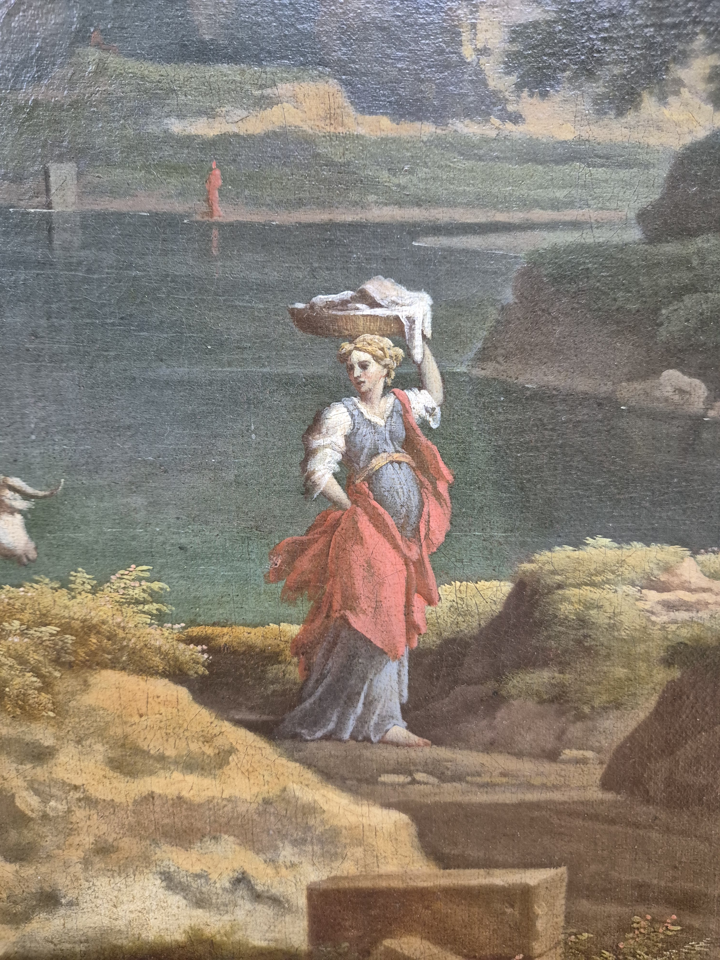 Detail c: Zuschreibung: Etienne Allegrain, 1644-1736 Paris, barocke Landschaft mit Figurenstaffage, Tiefenstaffelung durch mäandernden Flusslauf, unsigniert, ...