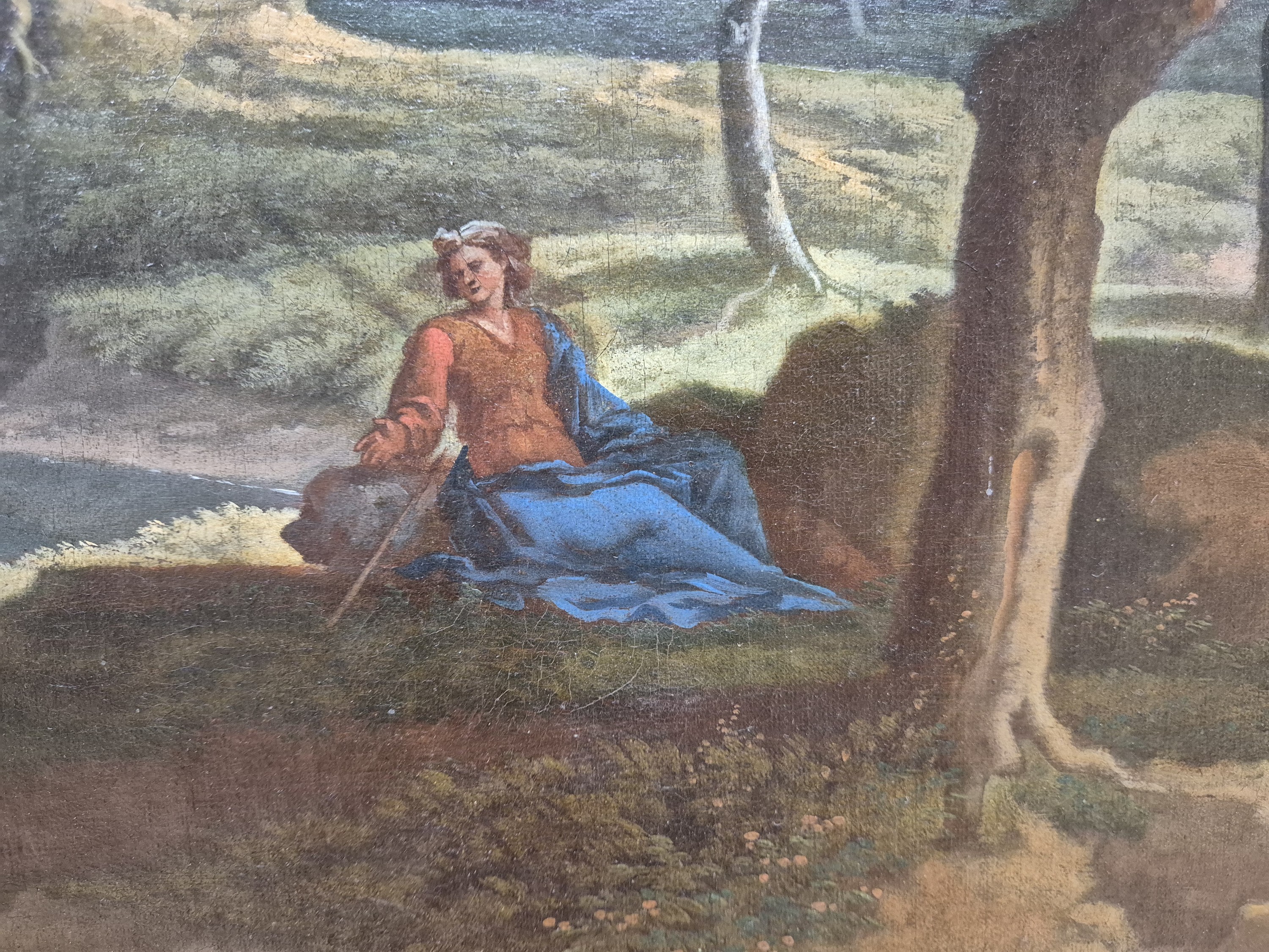 Detail d: Zuschreibung: Etienne Allegrain, 1644-1736 Paris, barocke Landschaft mit Figurenstaffage, Tiefenstaffelung durch mäandernden Flusslauf, unsigniert, ...
