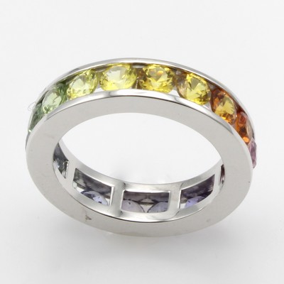 27044465a - Ring mit Saphiren ´Rainbow´, WG 750/000, bunte Saphire in versch. Farbnuancen zus. ca. ...