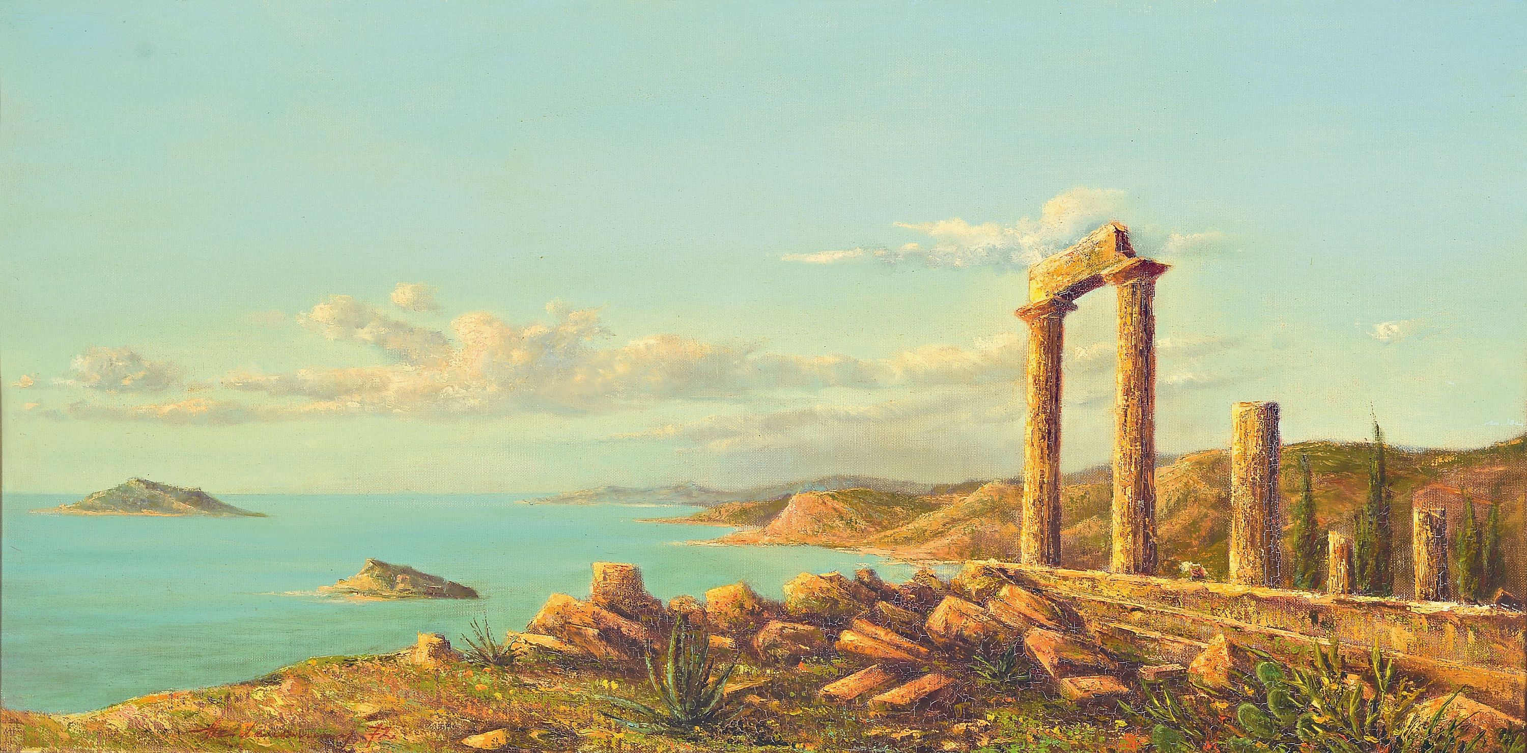 Image 27044546 - Walter Weidenauer, 1927-2004 Lampertheim, antike Ruinen an südlicher Küste, Öl/Lwd, ...