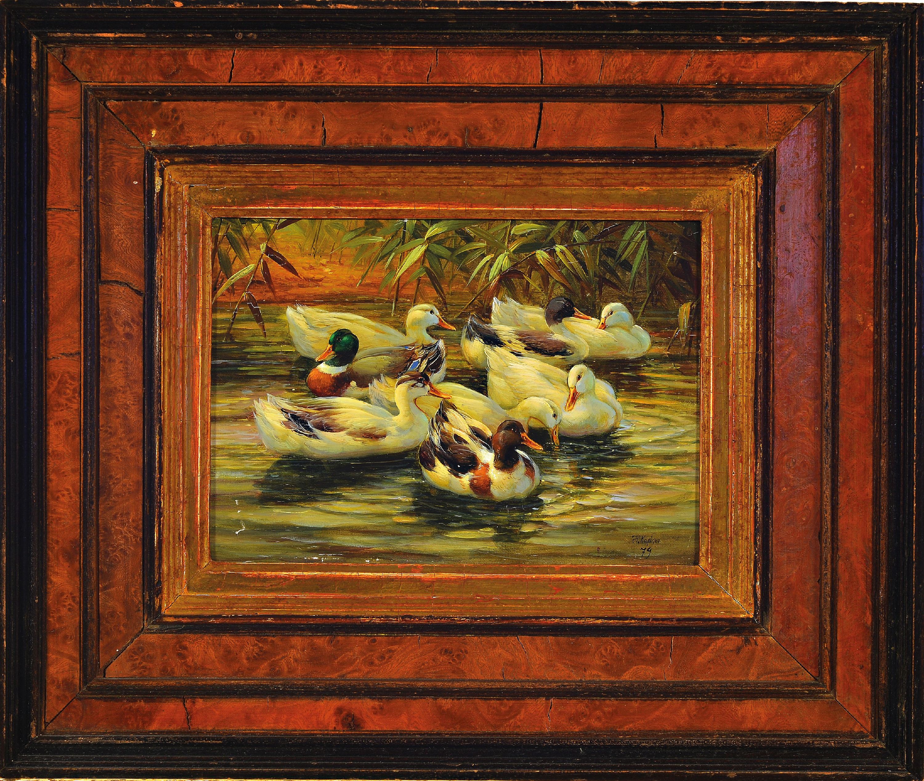 Detail k: Hubert Kaplan, 1940-2024 München, Enten auf dem Wasser, Öl/Holz, rechts unten sign. und dat. 79, feine qualitätvolle und naturnahe Darstellung, ...