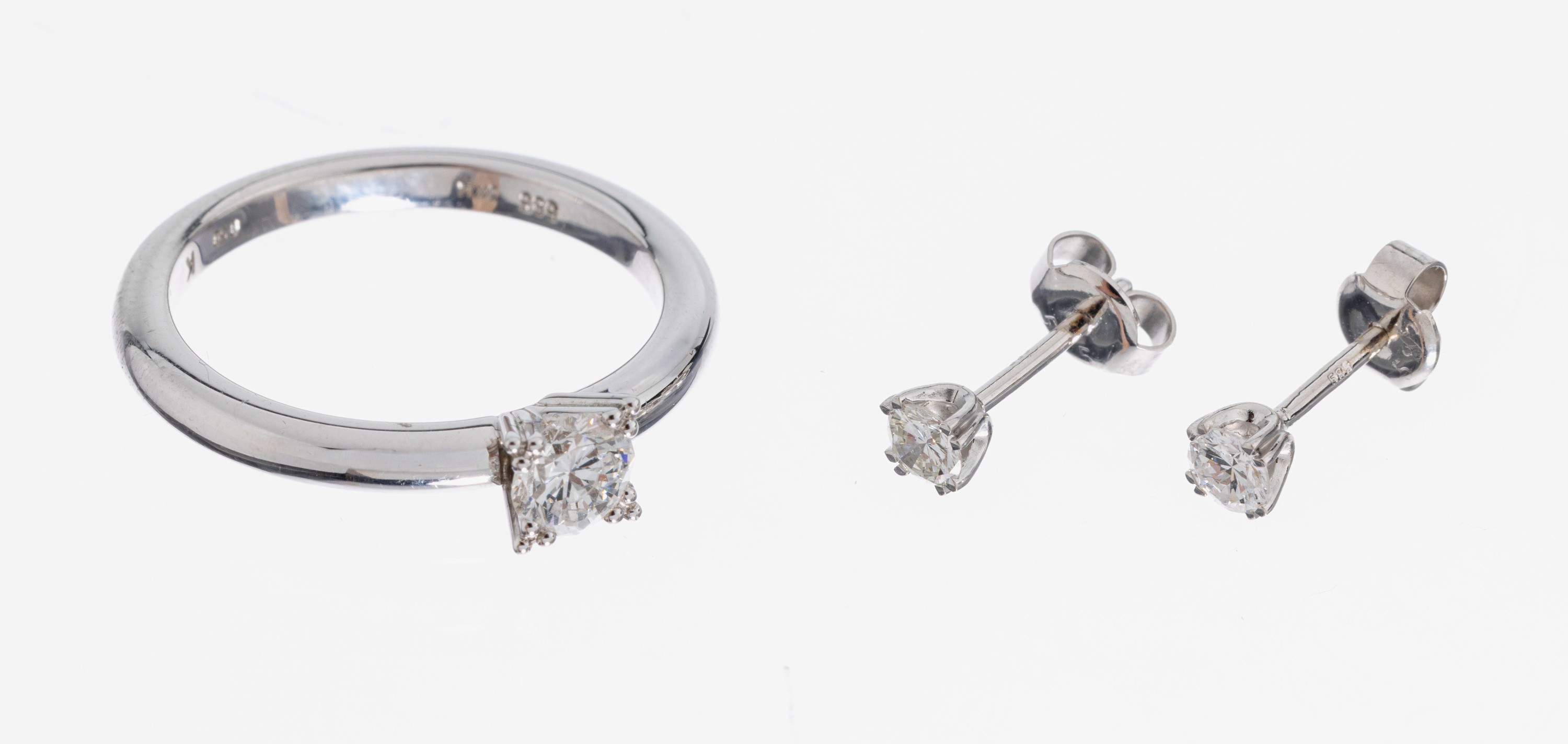 Image 27044561 - 14 kt Gold Brillant-Konvolut, WG 585/000, best. aus: 1 Ring, RW 60, Brillant ca. 0.50 ...