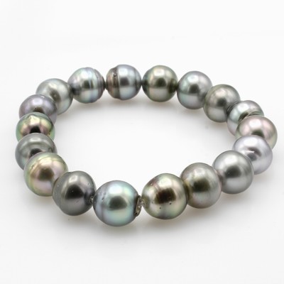 27044542a - Flexibles Armband mit Tahitizuchtperlen, barocke Perlen v. multicolorfarb. Lüster, D. ...