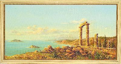 27044546k - Walter Weidenauer, 1927-2004 Lampertheim, antike Ruinen an südlicher Küste, Öl/Lwd, ...