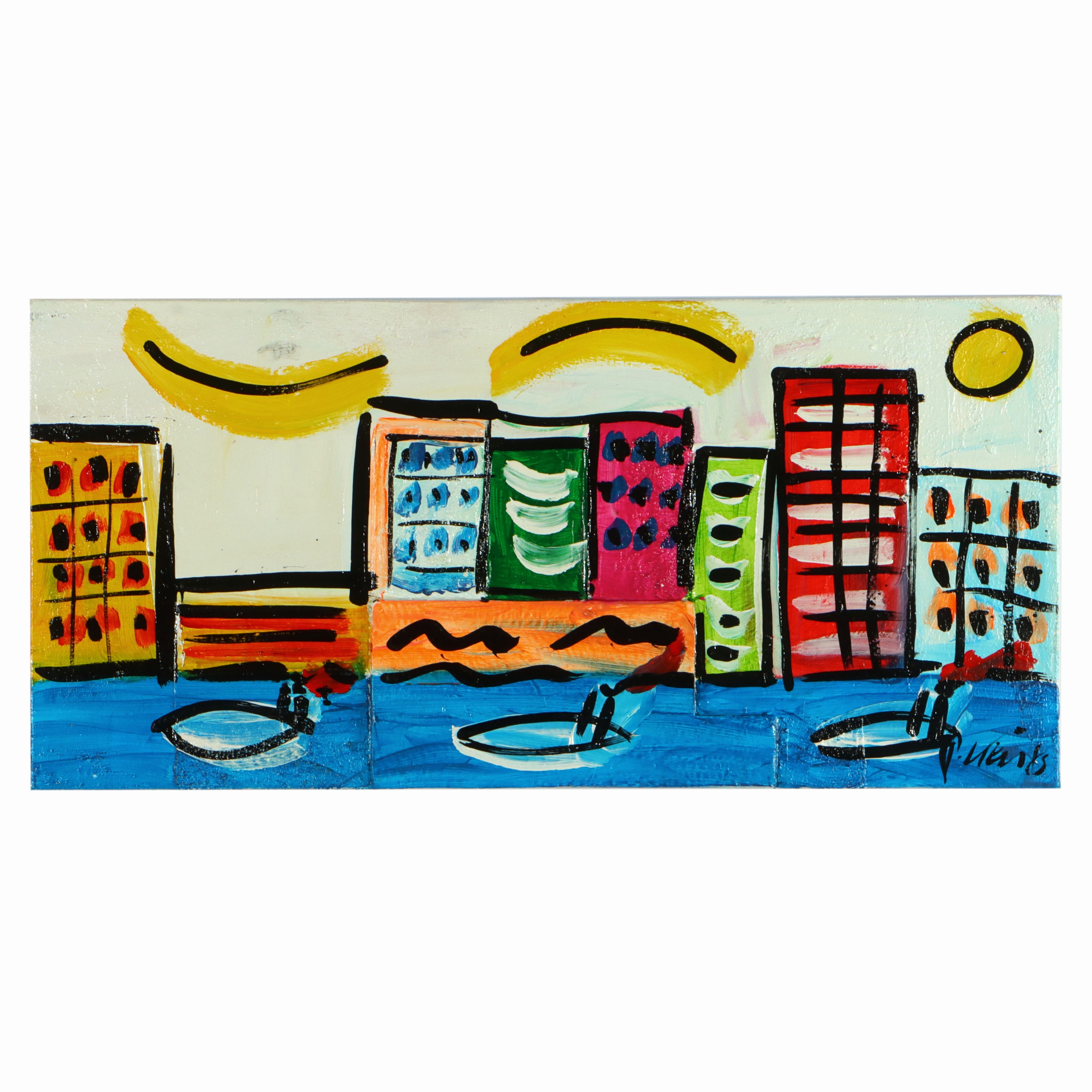 Image 27044787 - Peter Robert Keil, 1983, Berlin, Rückseite mit Titel: ´Hudson River´, ca. 38x80 cm, ...