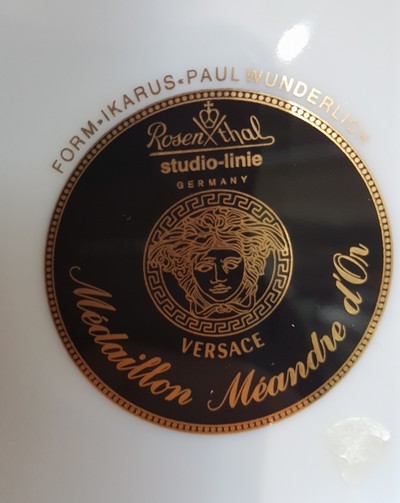 27044746h - Speiseservice für 7 Personen, Rosenthal, Entwurf Gianni Versace, Modell Medaille Meandre ...