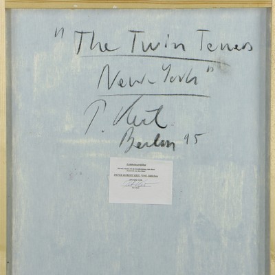 27044759a - Peter Robert Keil, 1995, Berlin, Rückseite mit Titel: ´The Twin Towers New York´, ca. ...