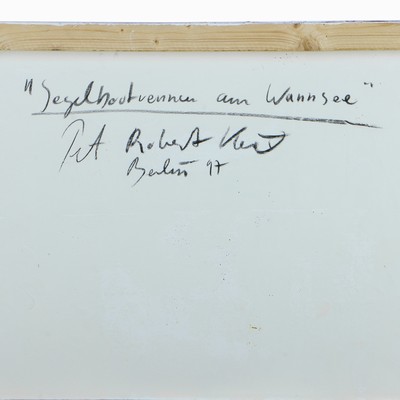 27044770a - Peter Robert Keil, 1997, Berlin, Rückseite mit Titel: ´Segelbootrennen am Wannsee´, ca. ...