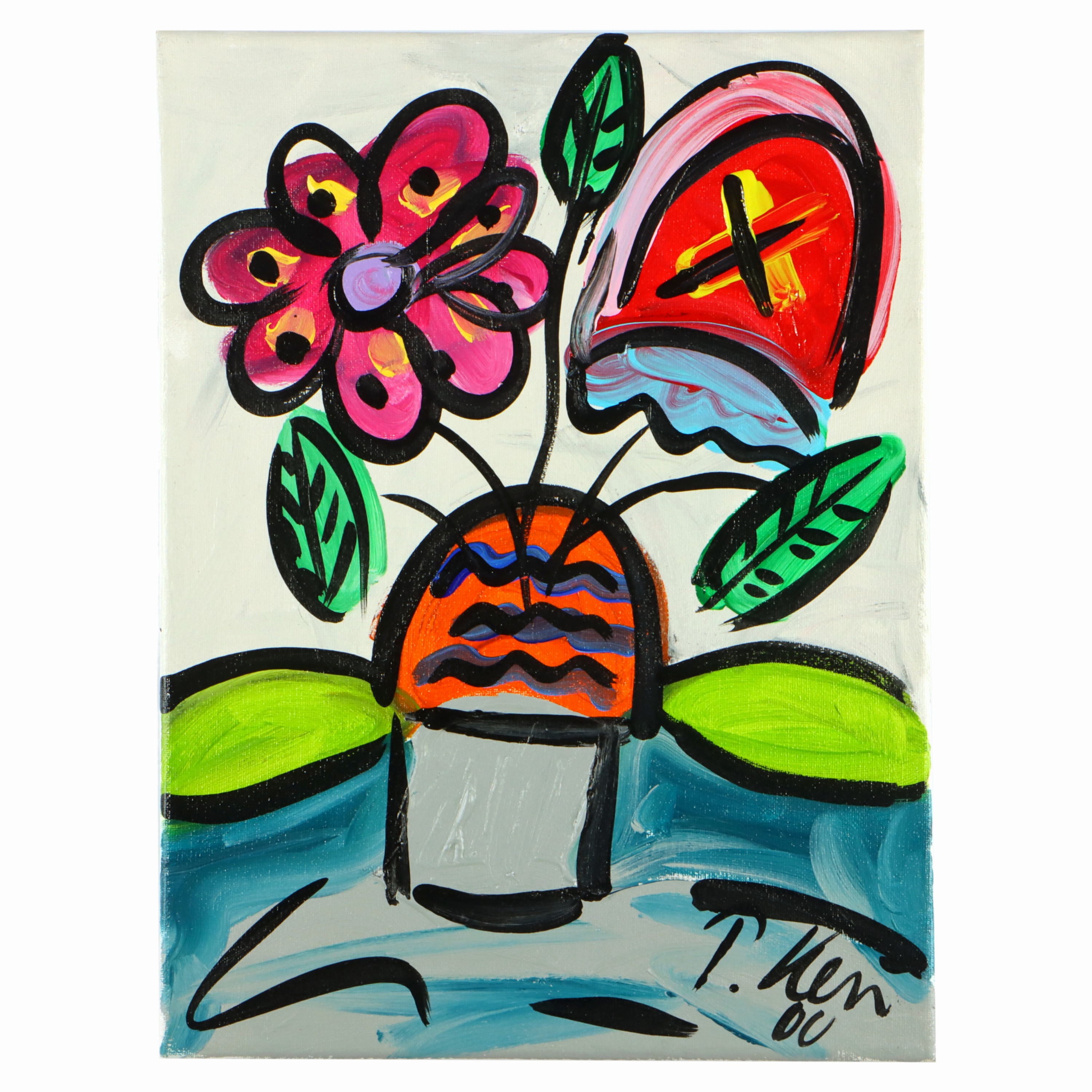 Image 27044832 - Peter Robert Keil, 2000, Berlin, Rückseite mit Titel: ´Blumen am Fenster´, ca. 40x30 ...