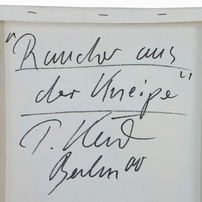 27044820a - Peter Robert Keil, 2000, Berlin, Rückseite mit Titel: ´Raucher aus der Kneipe´, ca. ...