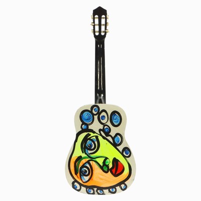27044878b - Peter Robert Keil, Kunstobjekt Gitarre, 1983, Rückseite mit Titel: ´Junge komm bald ...