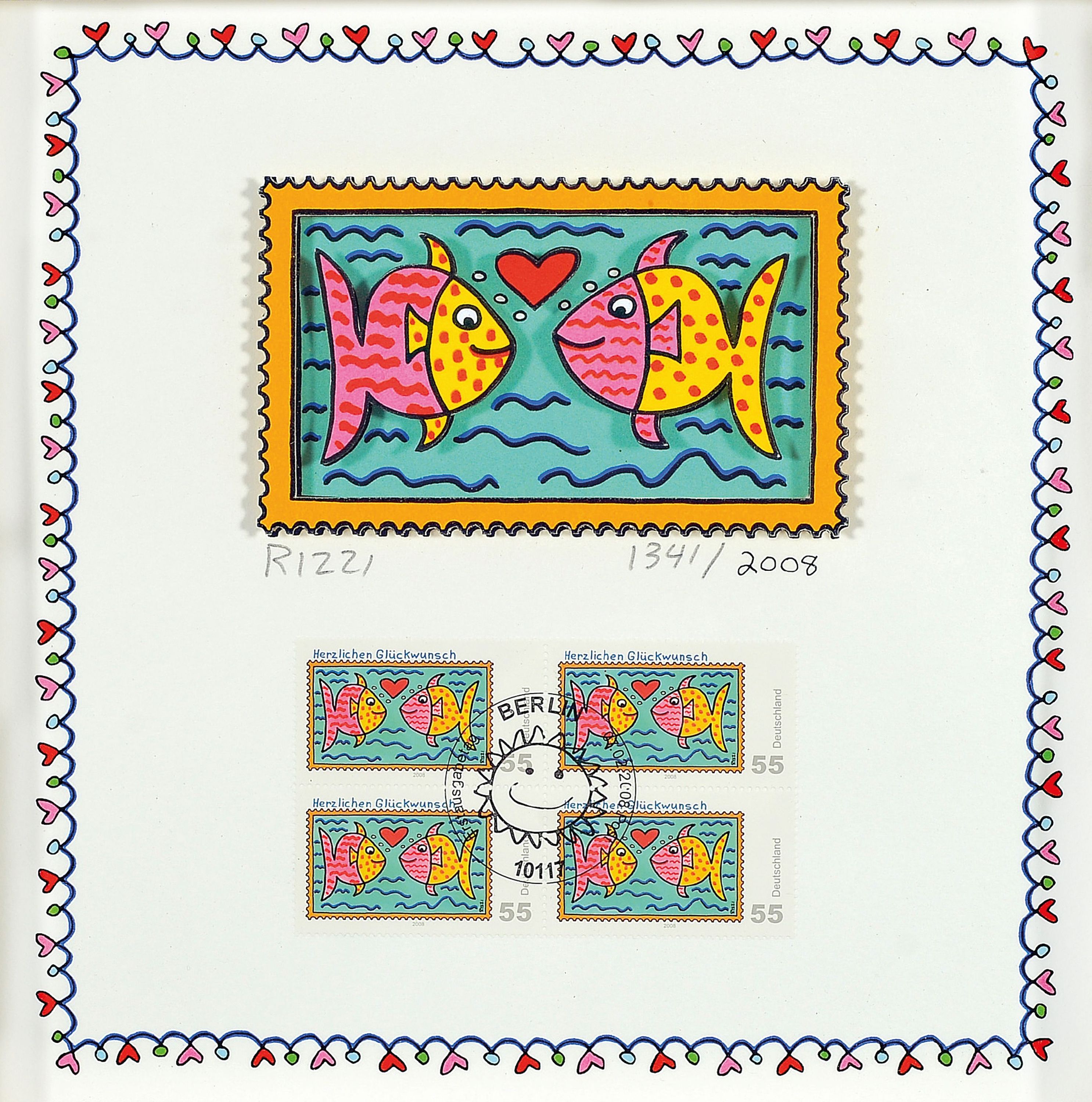 Image 27044911 - James Rizzi, 1950-2011, dreidimensionale Farblitho mit Briefmarkensatz von 2008, ...