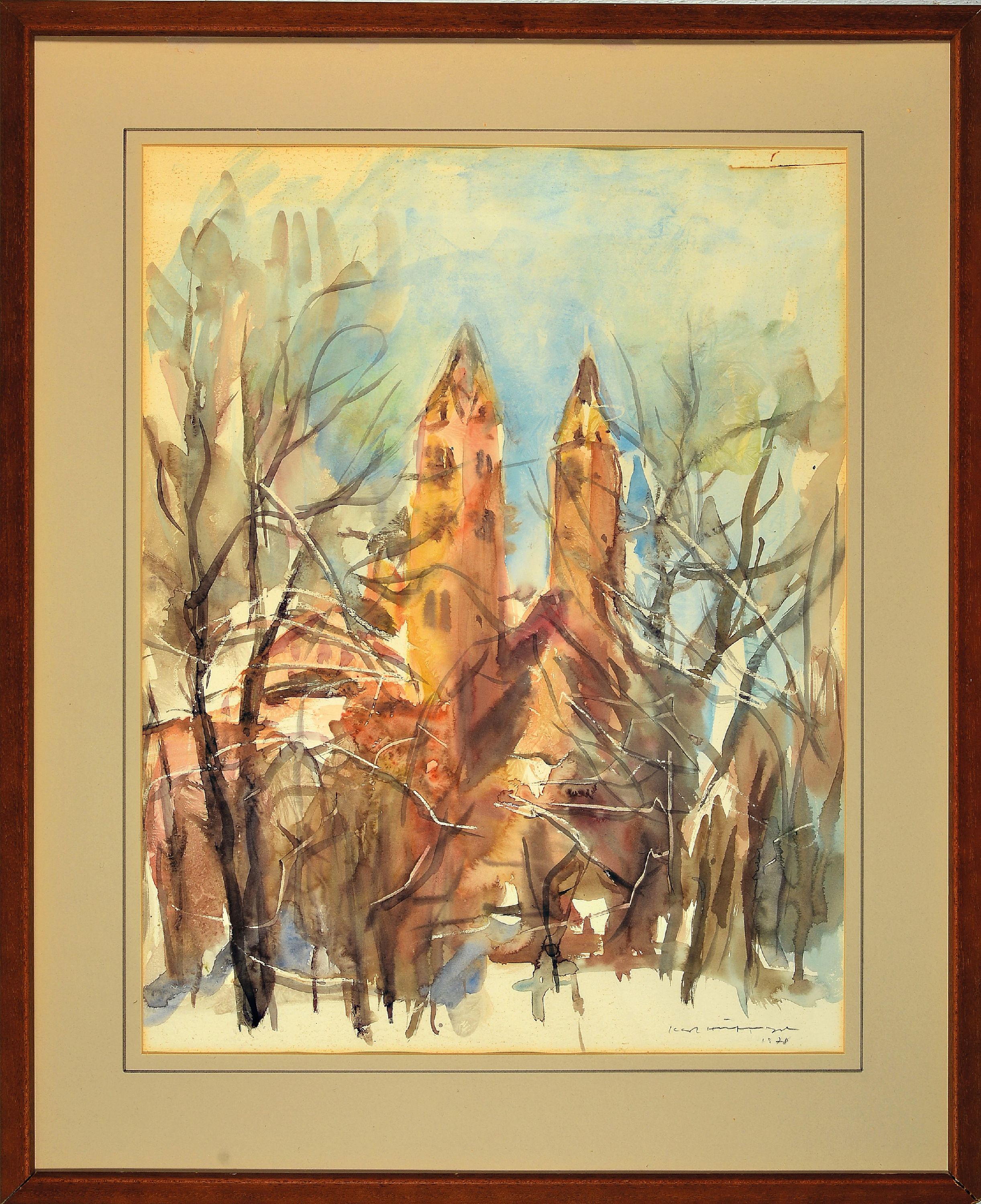 Detail k: Karl Hufnagel, 1906 Harthausen-1995 Speyer, Blick auf den Dom zu Speyer, Aquarell auf Papier, rechts unten sign. und dat. 78, ca. 58x45cm, PP, u.Gl., ...