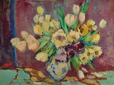 Image Hanns Fay, 1888 Frankenthal-1957 Neustadt, Blumenstillleben mit Tulpen, Öl/Masonit, ...