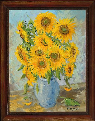 27044905k - Heiner Deege, 1920-2007, sunflower still life,1988, signed and dated lower right, ...