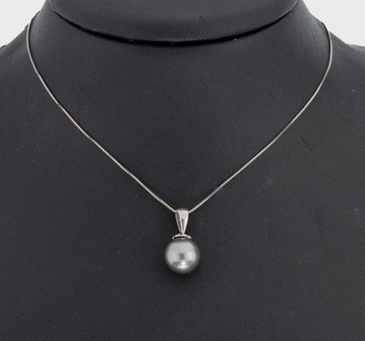 Image 14 kt Gold Perl-Anhänger, WG 585/000, anthrazitfarb. Zuchtperle, D. ca. 10.2 mm, an ...