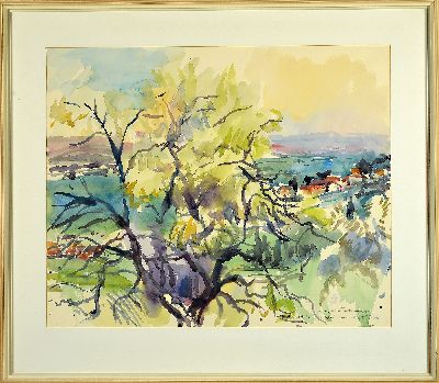 27044994k - Karl Hufnagel, 1906 Harthausen-1995 Speyer, Alter Apfelbaum bei Gleisweiler, Aquarell ...