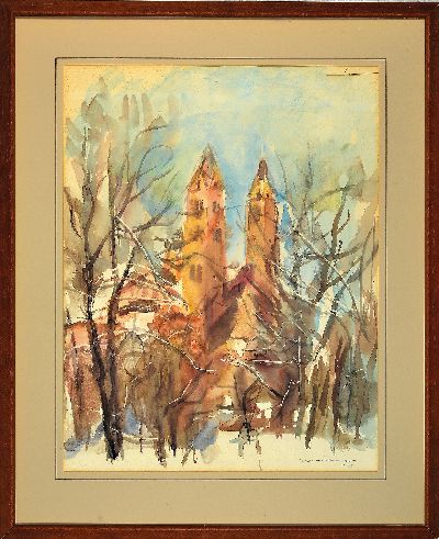 27044995k - Karl Hufnagel, 1906 Harthausen-1995 Speyer, Blick auf den Dom zu Speyer, Aquarell auf ...