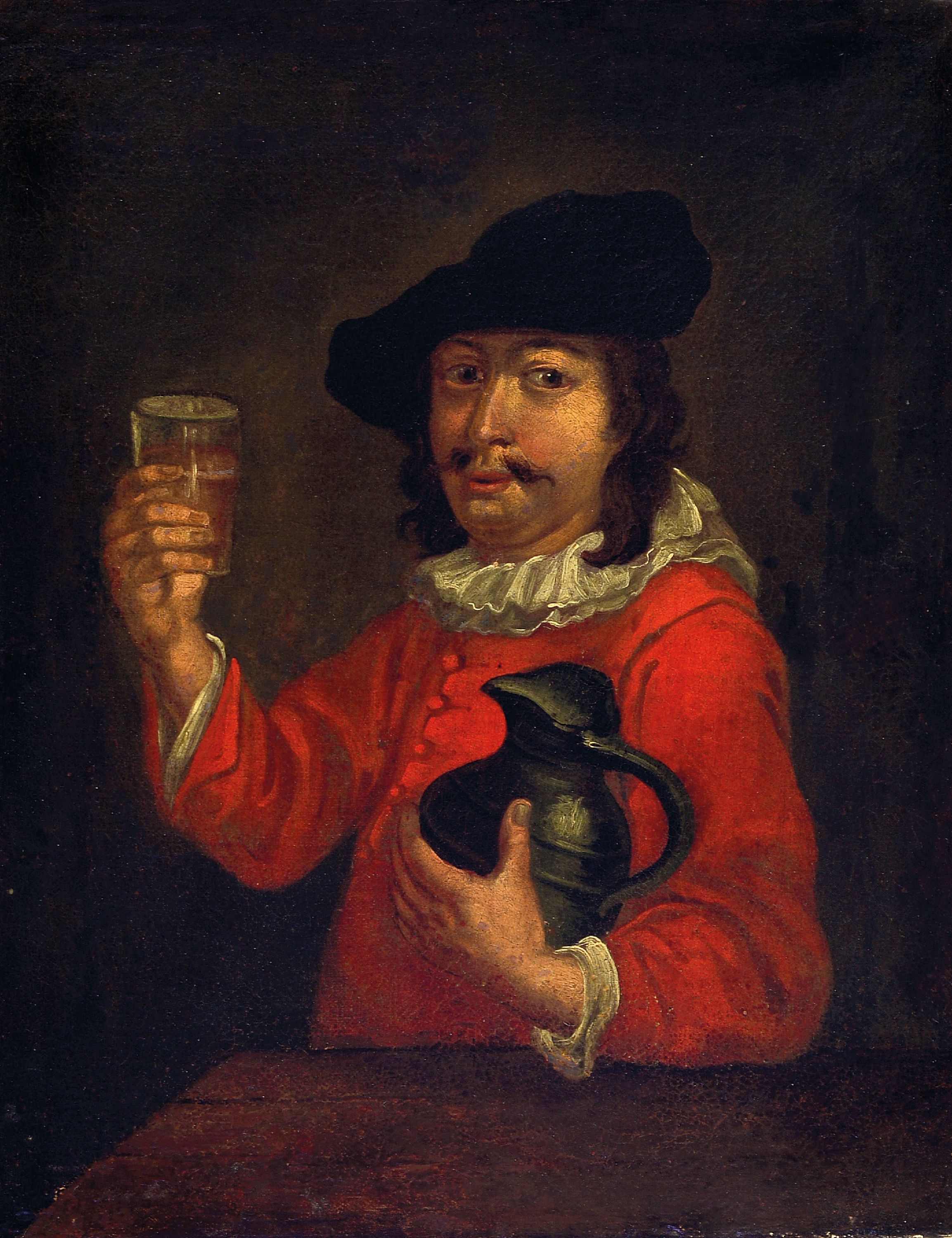 Image 27045074 - Unbekannter Künstler des 19. Jh., Porträt eines Mannes mit Krug und Glas zum Prosten ...