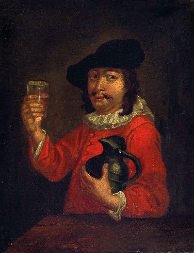 Image Unbekannter Künstler des 19. Jh., Porträt eines Mannes mit Krug und Glas zum Prosten ...