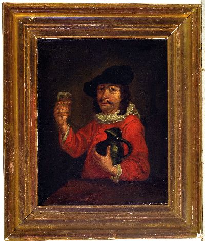 27045074k - Unbekannter Künstler des 19. Jh., Porträt eines Mannes mit Krug und Glas zum Prosten ...