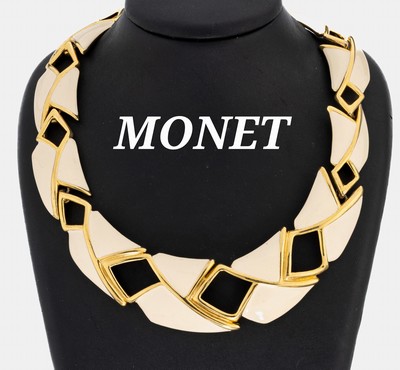 Image Modeschmuckcollier ´MONET´, 1970er Jahre, Metall verg., elfenbeinfarb. gelackt, ...