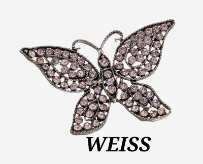 Image Modeschmuckbrosche, Schmetterling, WEISS/USA um 1955-60, Metall, gekordelt, leicht ...