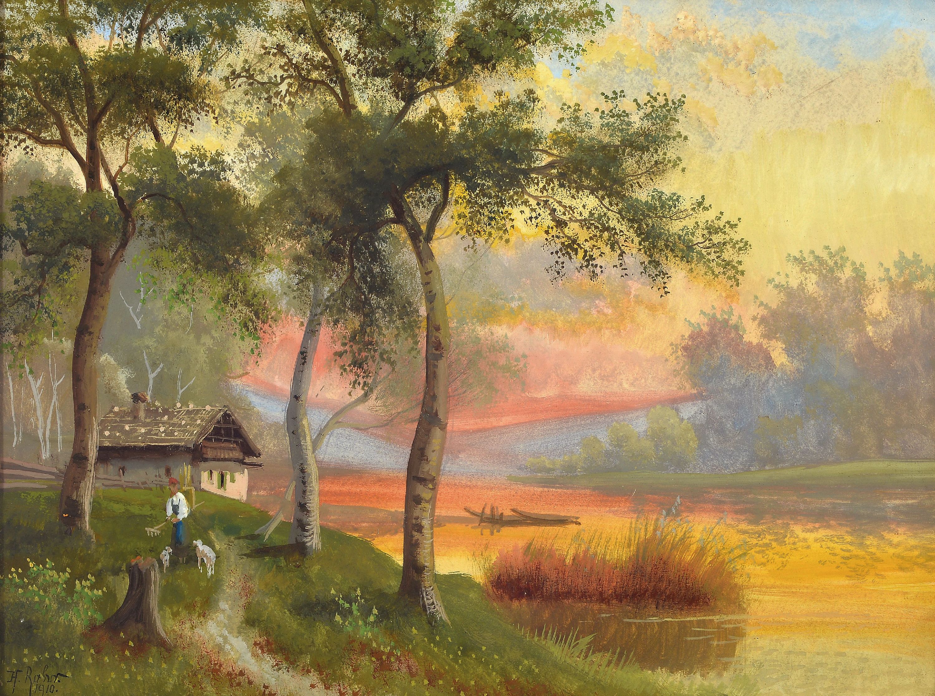 Image 27045601 - H. Rohr, Pseudonym des Karl Kaufmann, 1843 Neplachowice-1905 Wien, Paar Aquarelle, ´Am ...