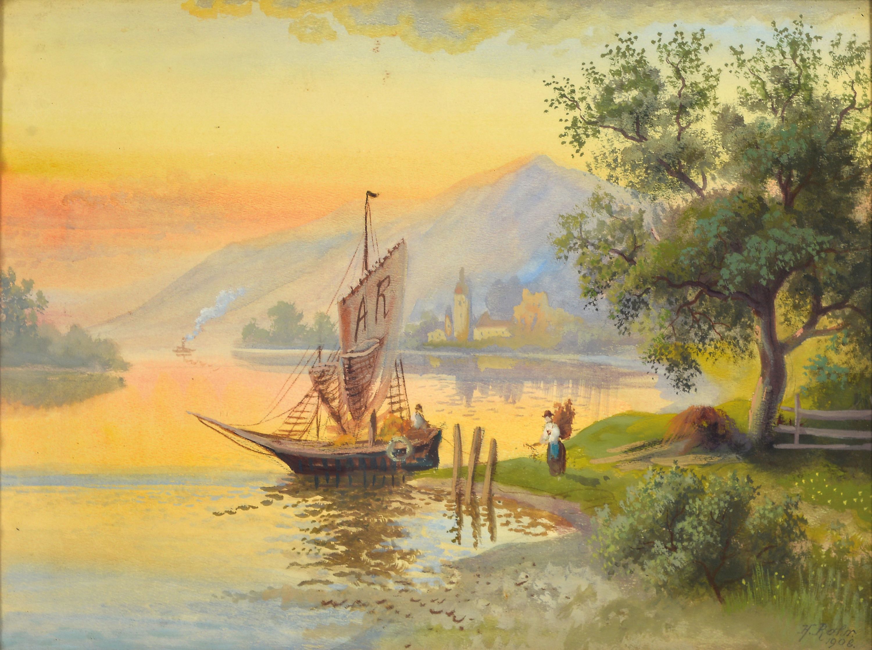 Detail a: H. Rohr, Pseudonym des Karl Kaufmann, 1843 Neplachowice-1905 Wien, Paar Aquarelle, "Am Zeller See" und wohl Zürichsee, je signiert und ...