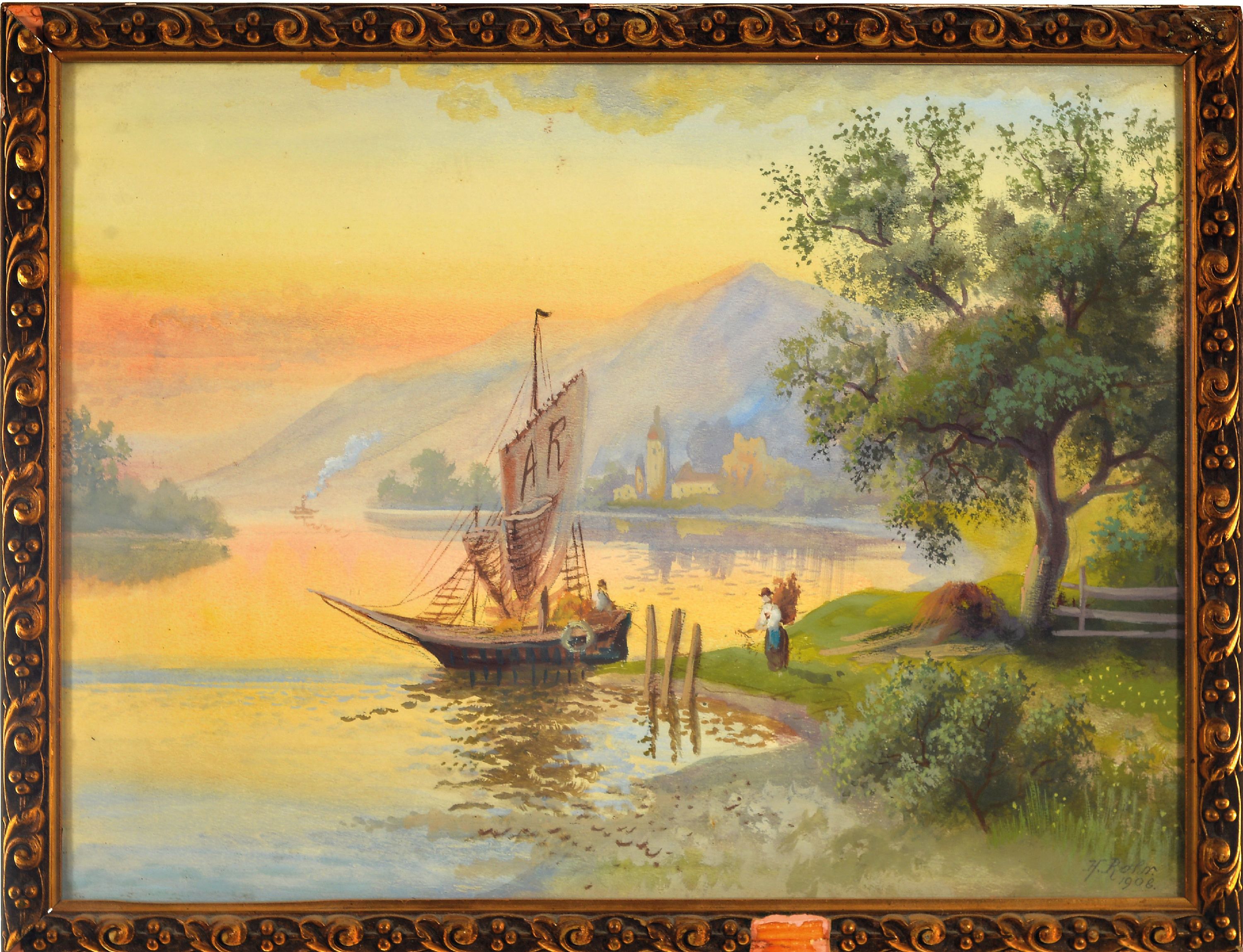 Detail l: H. Rohr, Pseudonym des Karl Kaufmann, 1843 Neplachowice-1905 Wien, Paar Aquarelle, "Am Zeller See" und wohl Zürichsee, je signiert und ...
