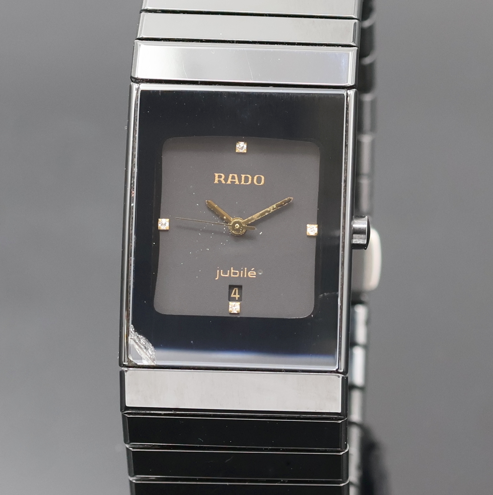 Detail a: RADO Jubilé Armbanduhr Serie Diastar Referenz 111.0348.3, Schweiz um 1995, quarz, schwarzes Keramikgeh. inkl. Gliederband m. dopp. Faltschl., ...