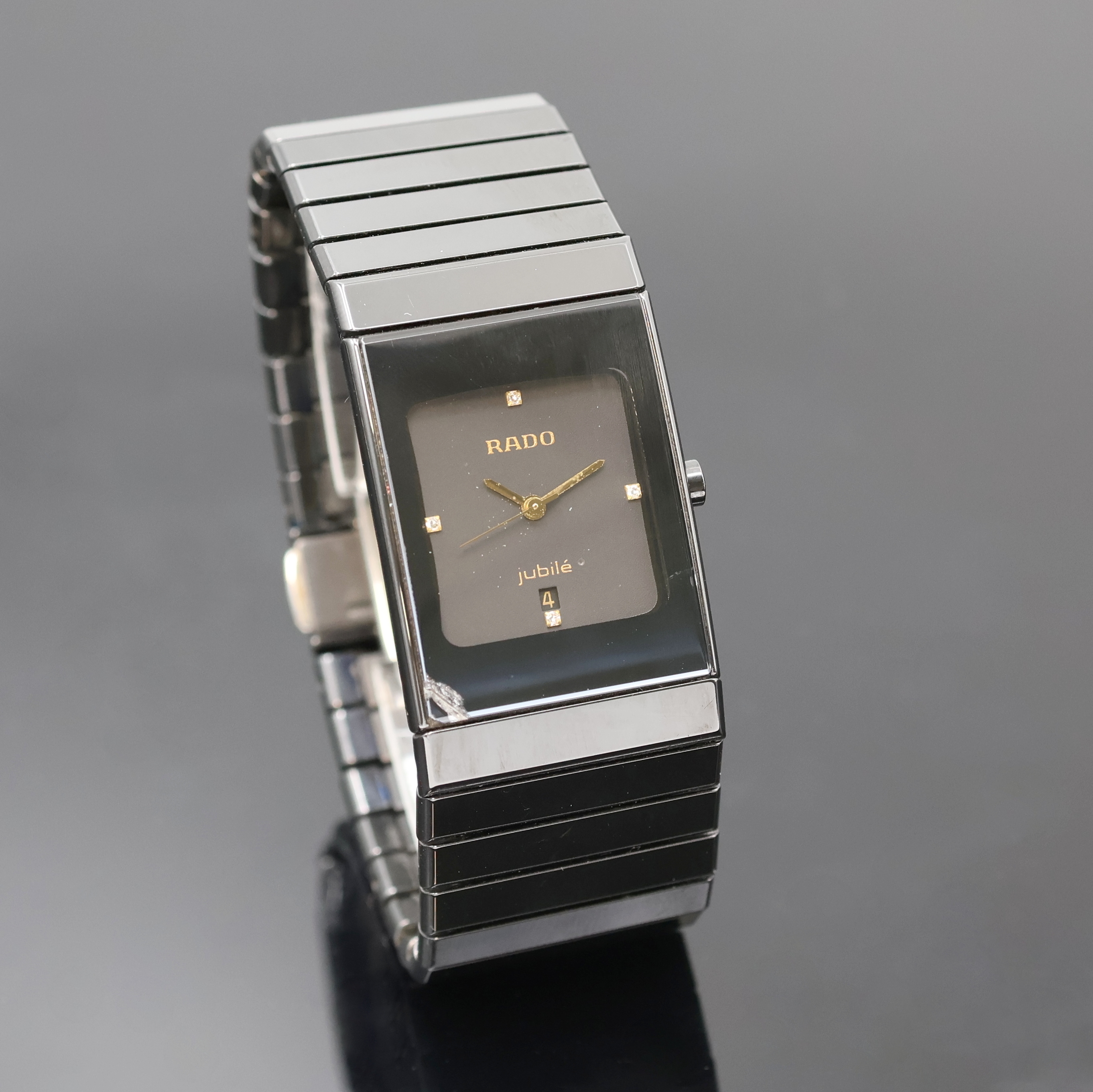Detail b: RADO Jubilé Armbanduhr Serie Diastar Referenz 111.0348.3, Schweiz um 1995, quarz, schwarzes Keramikgeh. inkl. Gliederband m. dopp. Faltschl., ...