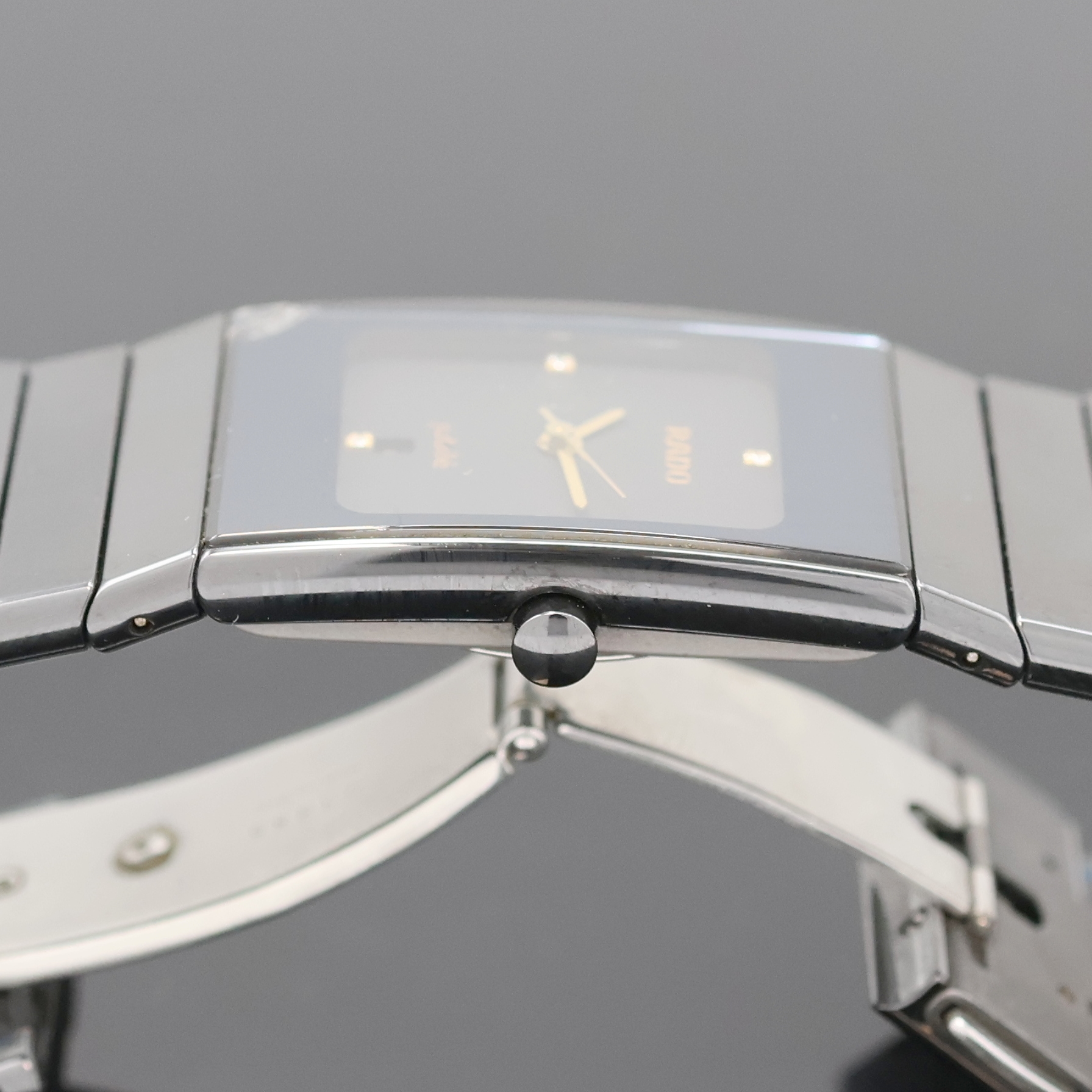Detail d: RADO Jubilé Armbanduhr Serie Diastar Referenz 111.0348.3, Schweiz um 1995, quarz, schwarzes Keramikgeh. inkl. Gliederband m. dopp. Faltschl., ...