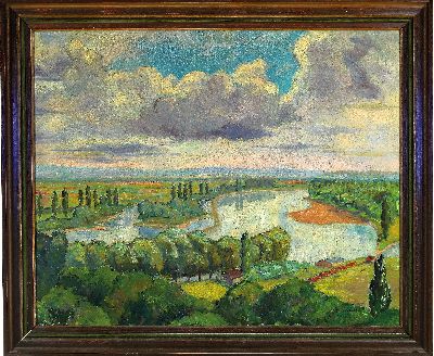 27045681k - Georg Vorhauer, 1903 Paris-1987 Neustadt, pfälzer Altrheinlandschaft, Öl/Lwd, rechts ...